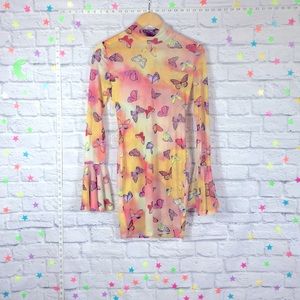 NWOT Butterfly Yellow & Red Mesh Dress Small